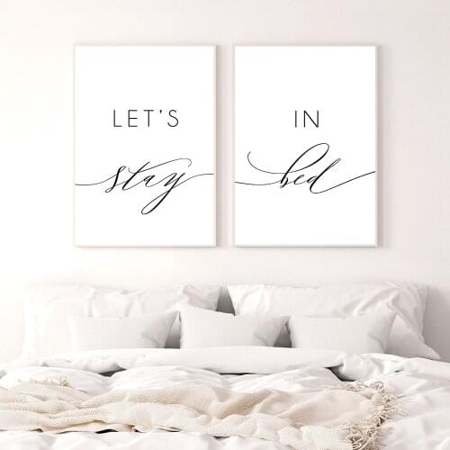 Let Us Stay In Bed Inspiring Quotes Wall Art Canvas Painting Black White Wall Poster Prints for Living Room Modern Home Decor