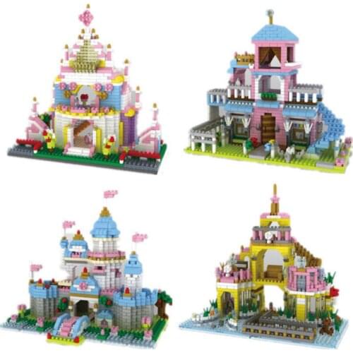 Disney Princess villa micro diamond block Cinderella Romantic dream Castle brick mermaid Ariel Undersea Palace nanobrick toys