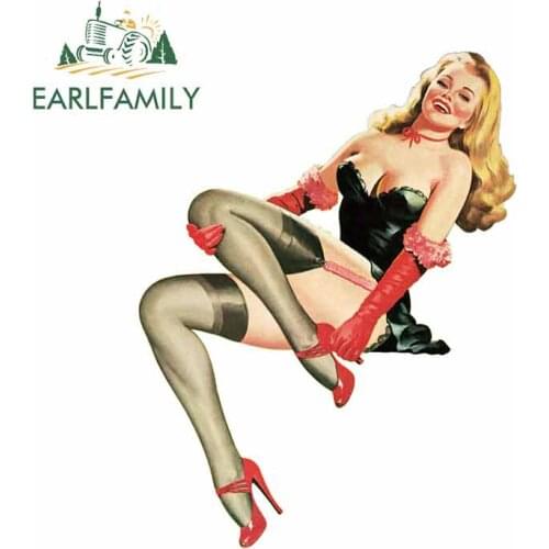EARLFAMILY 13cm x 9.9cm for Pinup Vector Vintage Pin Up Girl Car Decal Fashion Vinyl Car Wrap DIY Custom Printing Sticker