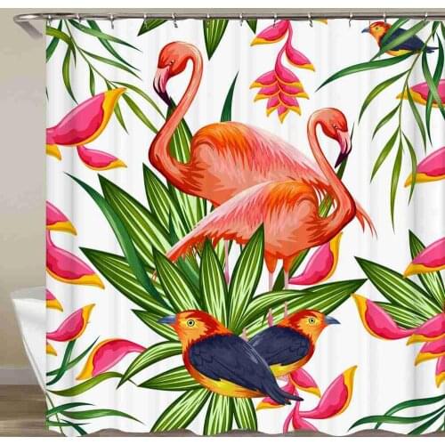 Elegant Flamingoes Flower Plants Shower Curtain Bathroom Curtain Waterproof Fabric Shower Curtanins With Hooks 72x72 Inch
