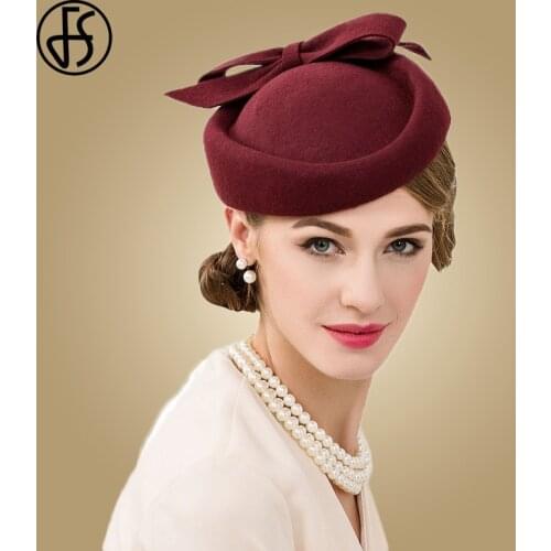 FS Women Fascinators Hats Black Vintage Wool Wedding Pillbox Tea Party Hat Fedora Felt Fedora Red For Church Ladies Derby Hat