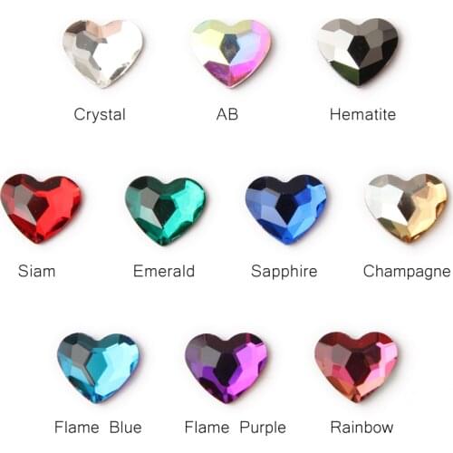 Hot sale Big Heart 8.5x10mm Nail Art Rhinestones 12 colors Fancy Crystal stones 30/100Pcs For 3D Nail art decoration