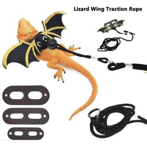Lizard Leather Traction Rope With Wings Reptile Bearded Dragon Harness Adjustable Leash with Wing Pet Suppiles