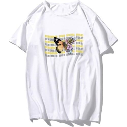 Summer Butterfly Print Big Size Tshirt Ulzzang Loose Harajuka Tees Casual Vintage Tops Short-sleeved Female Fun O-Neck T Shirt