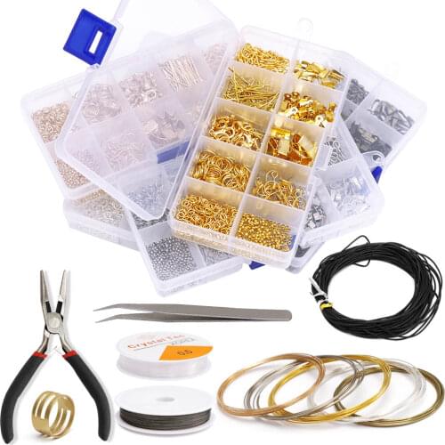 Mix Box DIY Earring Jewelry Findings Set Material Beads Cup Copper Wire OpenJump Rings Earring Hook Jewelry Making Supplies Kit