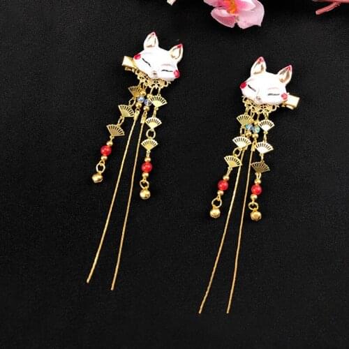 MISANANRYNE Rabbit Hairpin Tassels Hair Clip Cosplay for Kimono Hanfu Handwork Hair Accessories Cute Girl Daily Cos Props