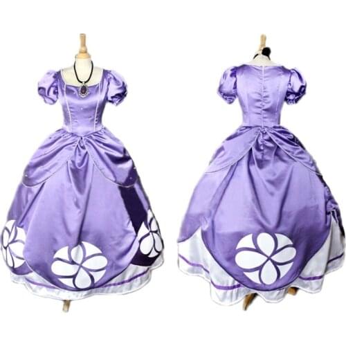 Cartoon Princess Cosplay Costume Sofia Purple Dress Fancy Halloween Evening Party Dresses For Adult Women