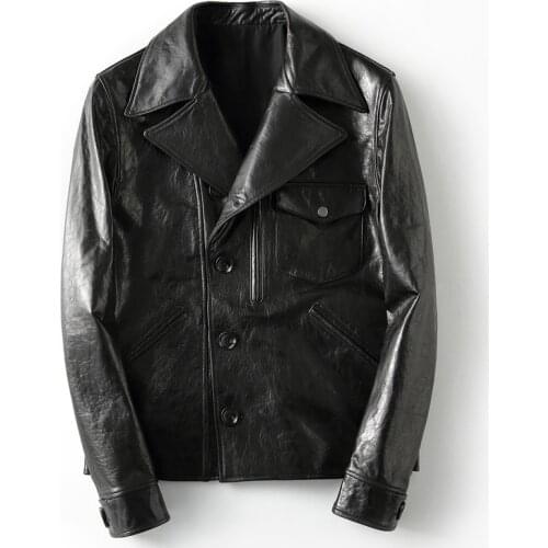 Mens Leather Jacket Genuine Sheepsikin Leather Jacket Men Wax Plus Size Motorcycle Leather Blazer Coat 2020 KFS19M010 KJ2176