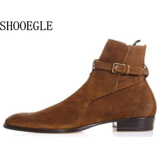 SHOOEGLE New Mens Suede Classic Wyatt Ankle Boots Justin Bieber Style Motorcycle Boots Street Men Shoes Fall Winter Boots