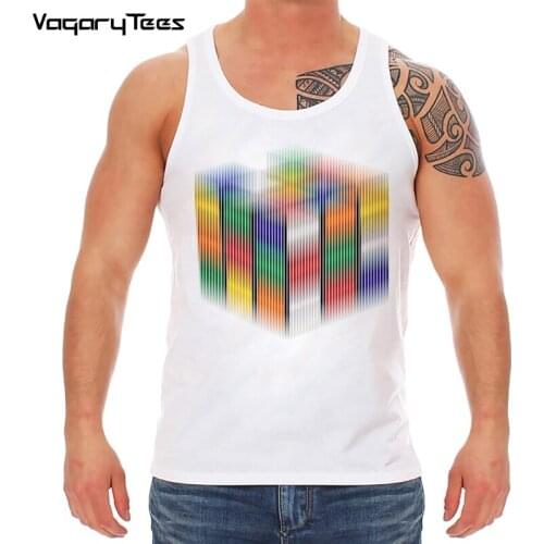 VagaryTees Geometric Cube Tank-top Men Creative Fashion Magic Cube Tops The Rainbow Abstraction melted magic cube Geek style