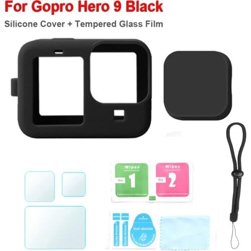 Soft Silicone Cover Protective Case Sleeve + Tempered Glass Film Screen Protector for GoPro Hero 9 Black Camera Accessories Kit