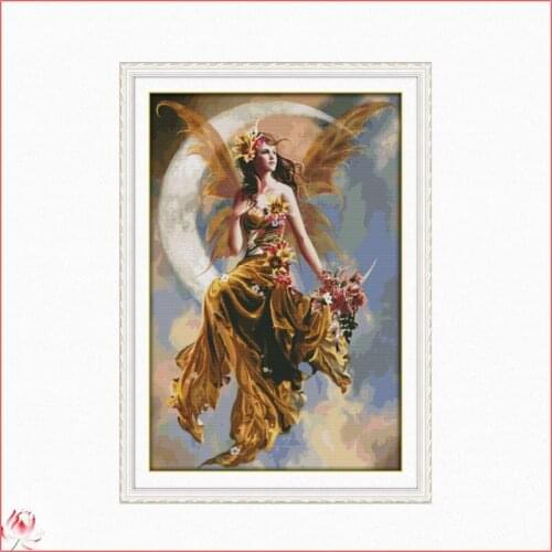 The Moon Fairy Pattern Cross Stitch Kit DIY Embroidery Set 14CT 11CT Needlework Sewing Kit Home Decoration Crafts Paintings