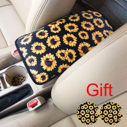 Car Armrest Cover Pad Sunflower Printed Auto Central Center Console Arm Hand Rest Seat Box Mat Protective Covers Cushion Styling