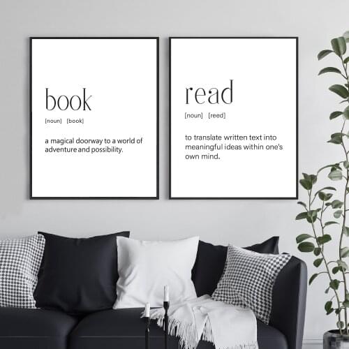 Book Definition Prints Balck and White Poster Book Lover Gift Bookstore Wall Art Picture Canvas Painting Librarian Bookworm Gift