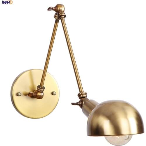 IWHD Arm Nordic Vintage Gold Wall Lamp Bedroom Mirror Stair Light Loft Industrial Retro Wall Lights Applique Murale Lighting