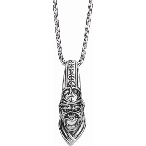 Stainless Steel Vintage Punk Rock Ugly Men Pendant Necklace Halloween Gift Jewelry Gift For Him with Chain