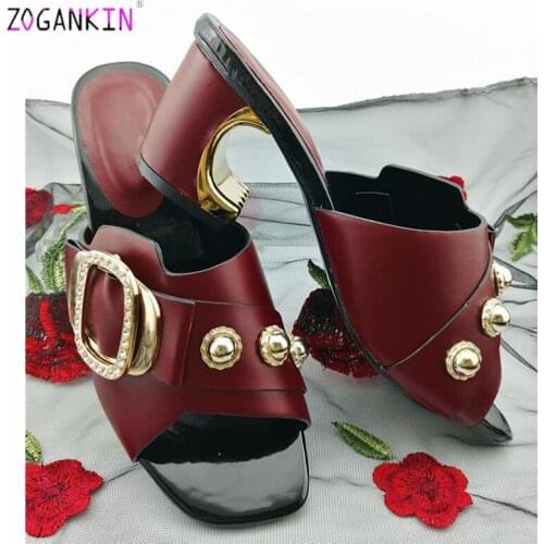 2019 Wine New Autumn Arrivan Special African Women Slipper Italian Rainy Season Slipper Nigerian Office Ladies Shoes For Party