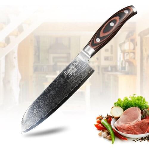 SUNNECKO 7" Santoku Knife Japanese VG10 Damascus Steel Razor Sharp Blade Chef Kitchen Knives Pakka Wood Handle Meat Cutting Tool