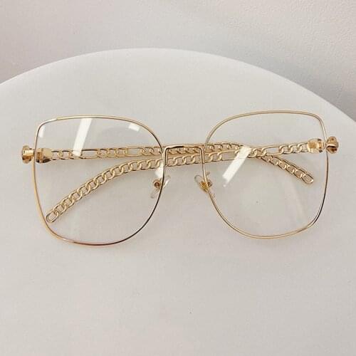 Chic Eyewear Chain Leg Oversized Cat Eye Clear Glasses Frame For Women Vintage Gold Silver Anti-blue Light Computer Eyeglasses E
