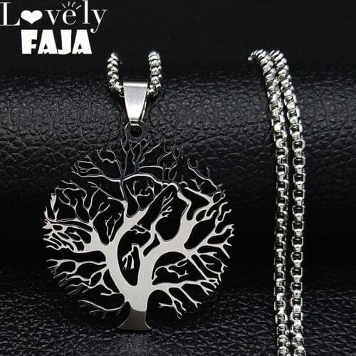 2021 Tree of Life Stainless Steel Statement Necklace for Men Silver Color Necklace Jewelry acero inoxidable joyeria mujer N37S03