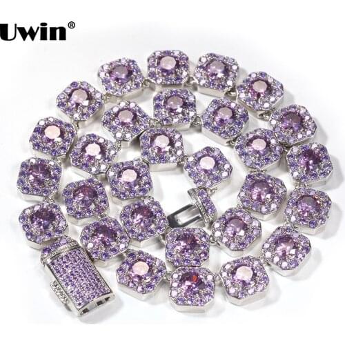 UWIN 9mm Two Tone Purple Baguette CZ Necklaces for Women AAA Iced Out Cubic Zirconia Choker Fashion Jewelry for Gift