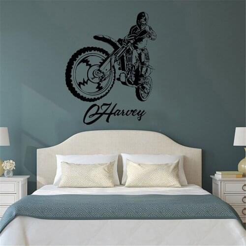 Personalised Any Name Motocross Motorbike Kids Wall Art Mural Decal Sticker Customize Name Wall Stickers For Boys Room ov39