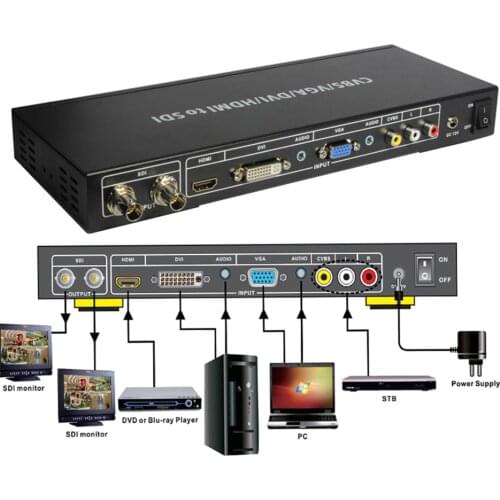 SDI converter VGA DVI AV HDMI to SDI converter splitter scaler all AV to SDI converter Splitter amplifier with 12V power supply