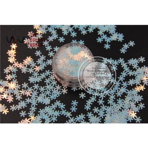 TCI21 Pearlescent Iridescent White with Light Pink and light Blue Colors snowflake shape 6mm glitter for nail Art or DIY decor