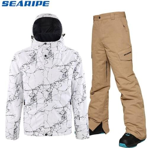 SEARIPE Men Ski Suit Brands High Quality Windproof Waterproof Warmth Clothing Ski Jacket Men Snow Set Winter Snowboarding Suits