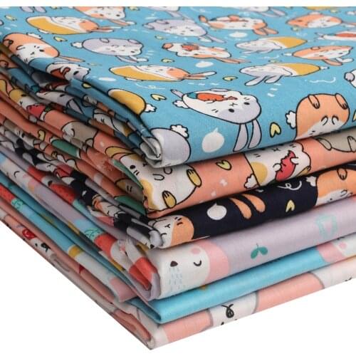 Cotton Fabric By The Meter Lovely Fox and Rabbits Printed Cloth for Sewing Diy Key Chain Crafts Dress Making Materials 45*150cm