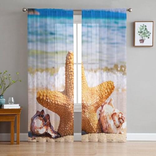 Beach Starfish Conch Window Treatment Tulle Modern Sheer Curtains for Kitchen Living Room the Bedroom Curtains Decoration