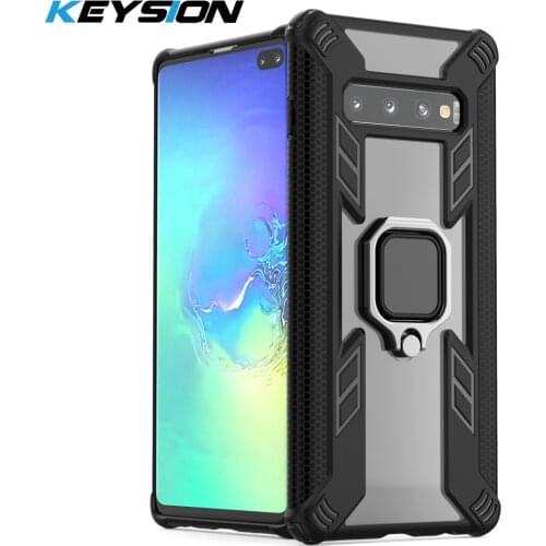KEYSION Shockproof Case For Samsung Galaxy S10 S10 Plus S10e Transparent Case Magnetic Ring Holder Cover for Samsung S10+ S10e