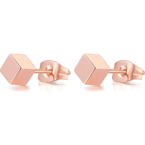 Top Quality E536 Concise Cube Rose Gold Color Fashion Earring Jewelry HotSale