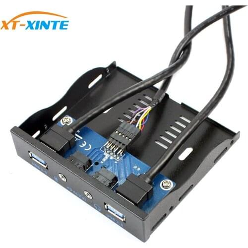 XT-XINTE 19Pin to USB 3.0 Hub HD Audio Earphone Mic Connector 2Ports USB3.0 PC Front Panel Bracket with Cable 3.5" Floppy Bay