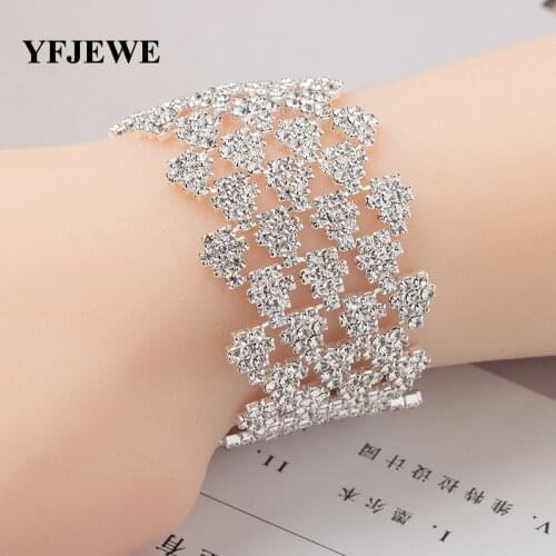 YFJEWE Luxury Rhinestone Crystal Bridal Wedding Accessories Jewelry Fashion Charm Bracelets & Bangles for Women Wholesale B148