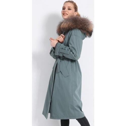 Parka Real Coat Female Natural Rabbit Liner Long Coats 2020 Winter Jacket Women Raccoon Fur Collar Overcoat MY