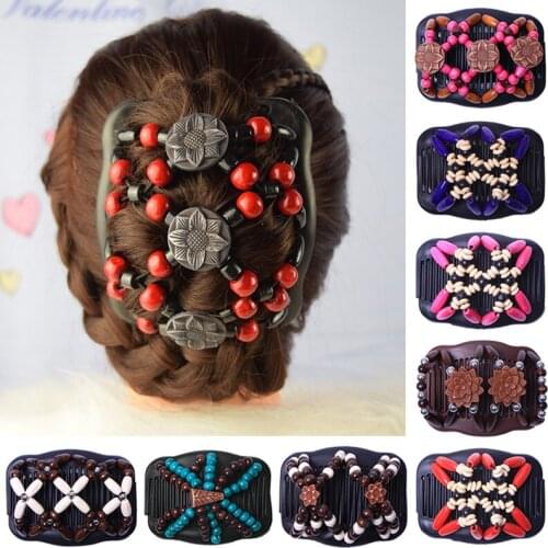 Women Hair Comb 2021 Hot Fashion Retro Imitation Wood Double-Row Insert Ever-Changing Hair Comb Magic Plate Hair Comb Headdress