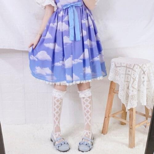 Orignal Women Lolita Sweet Socks Cross Crystal Stocking Below Knee Sock Lace White Lol Stockings Middle Stock Socks Piles Fairy