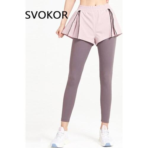 SVOKOR Sport Leggings Women Zipper High Waist Workout Legging Training Fake Two-Piece Fitness Gymwear Active Pants Mujer