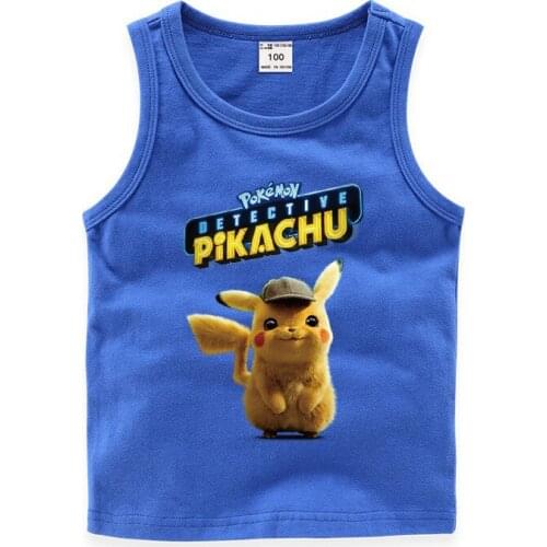 Vest Pokemon Summer Boys Children 100% Cotton Tank Top Casual Sleeveless Shirt Pikachu Kids Tops Cartoons Boys Vest Girls Tops