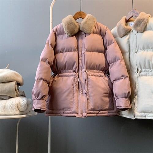 2019 Autumn Winter Warm Women Cotton Jacket Big Size Cotton-padded Coats Slim Long Sleeve Fur Collar Short Parkas Outwear WZ1071