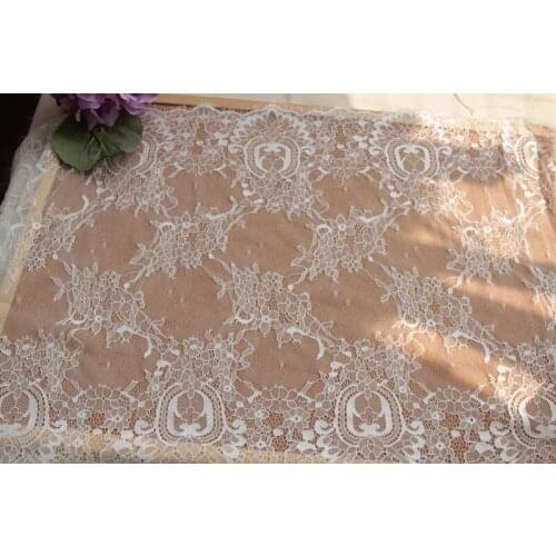 3M/ lot Eyelash Lace Fabric 40cm DIY Decorative High Quality Soft Off White Nylon Eyelash Lace Trim Wedding Dress Fabric