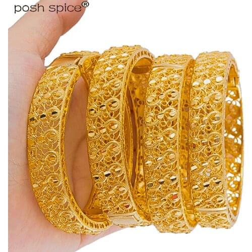 4pcs Dubai Gold Color Bangles for Women Islam Middle East Gold Bangle African Gifts Ethiopian Bracelets Wedding Jewelry