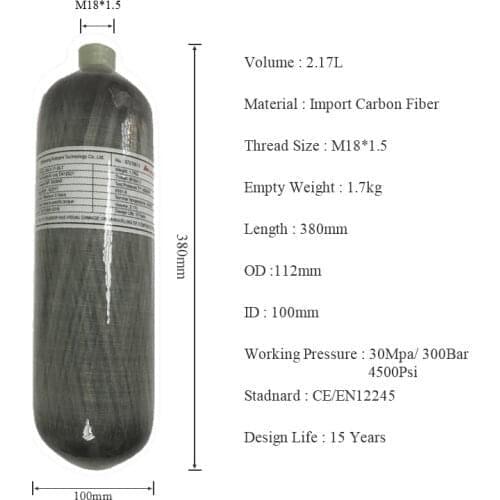 AC1217 Air Rifles 5. 5 Pcp Tank 2.17L/3L/6.8L Airforce Condor High Pressure Cylinder 4500 Psi Carbon Air Tank M18*1.5