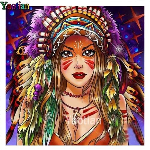 DIY Diamond Embroidery Tribal indian Girl New Arrival 5D Diamond Painting FeatherCross Stitch Mosaic Art Kits Home Decoration