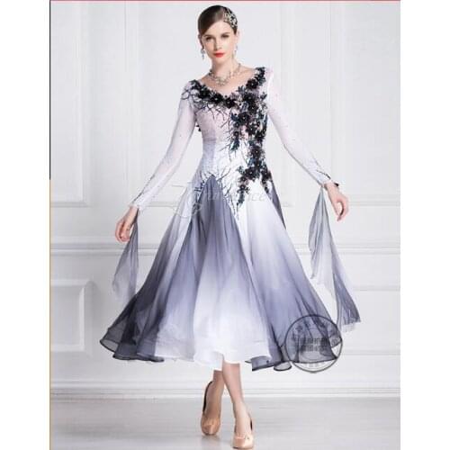 Ballroom dress woman ballroom dresses dance customize light gradient black white ballroom dress competition lycra B-18338