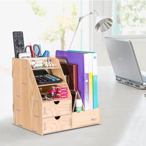 Wooden DIY Desk Organizer with Drawer and Magazine Holder D9116