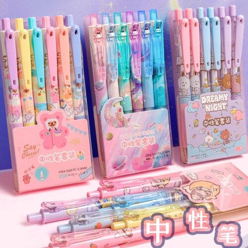 Kaba Bear Press Gel Pen Cute Creative Black Gel Pen 0.5 Student Office Supplies 6PCS