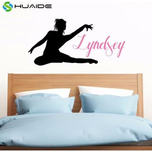 Gymnastics Straddle Wall Decal Personalized Name Girls Bedroom Decor Gymnast Wall Art Vinyl Wall Stickers Mural Poster A-19