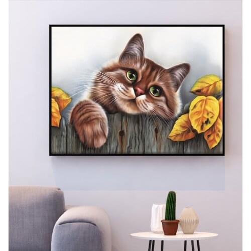 HUACAN Cross Stitch Cat Animal Cotton Thread Painting DIY Embroidery Kits 14CT Needlework Home Decoration